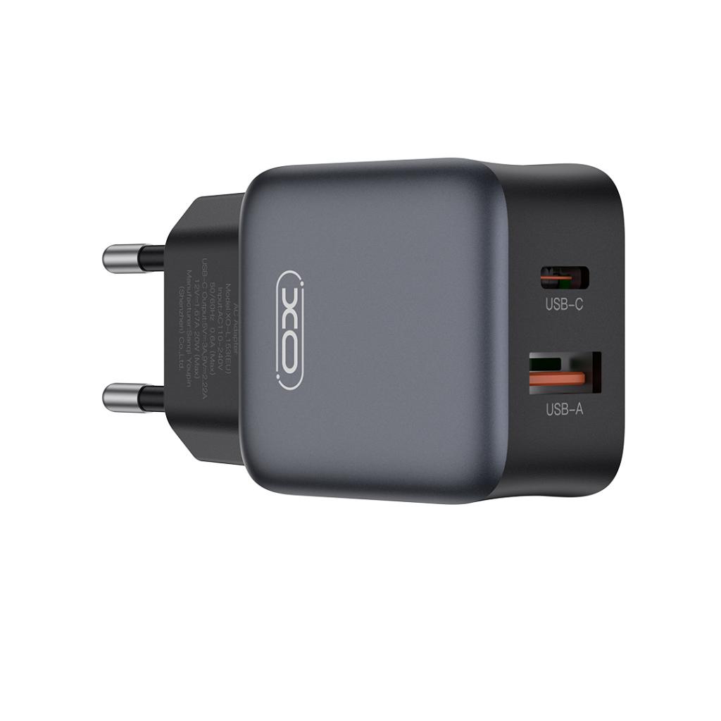Punjač mreže XO Design L156, 30W, 3A, 1 x USB-A - 1 x USB-C, Crni