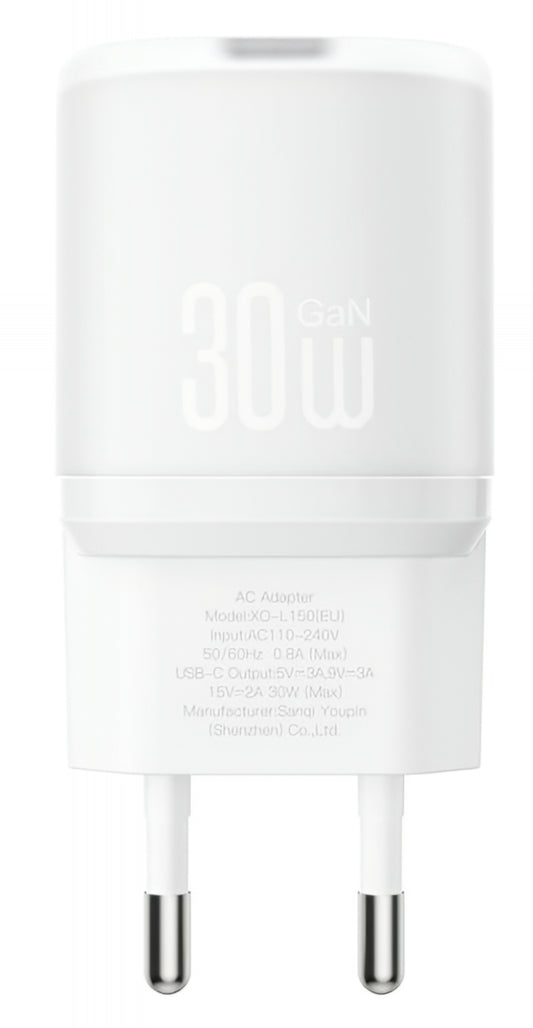 Punjač mreže XO Design L150, 30W, 3A, 1 x USB-C, Bijeli
