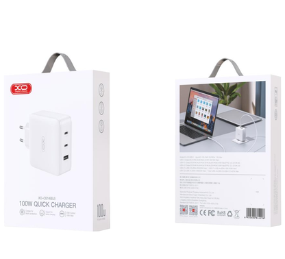 XO Design CE14 mrežni punjač, 100W, 3.25A, 1 x USB-A - 2 x USB-C, Bijela