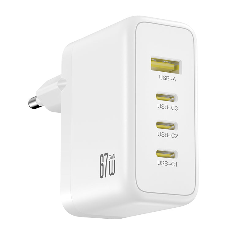 XO Design CE39 mrežni punjač, 67W, 3A, 1 x USB-A - 3 x USB-C, Bijela