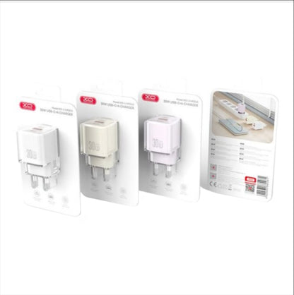 Punjač za mrežu XO Design L149, 30W, 3A, 1 x USB-A - 1 x USB-C, Bijela