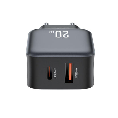 Punjač za mrežu XO Design L154, 20W, 3A, 1 x USB-A - 1 x USB-C, Crni