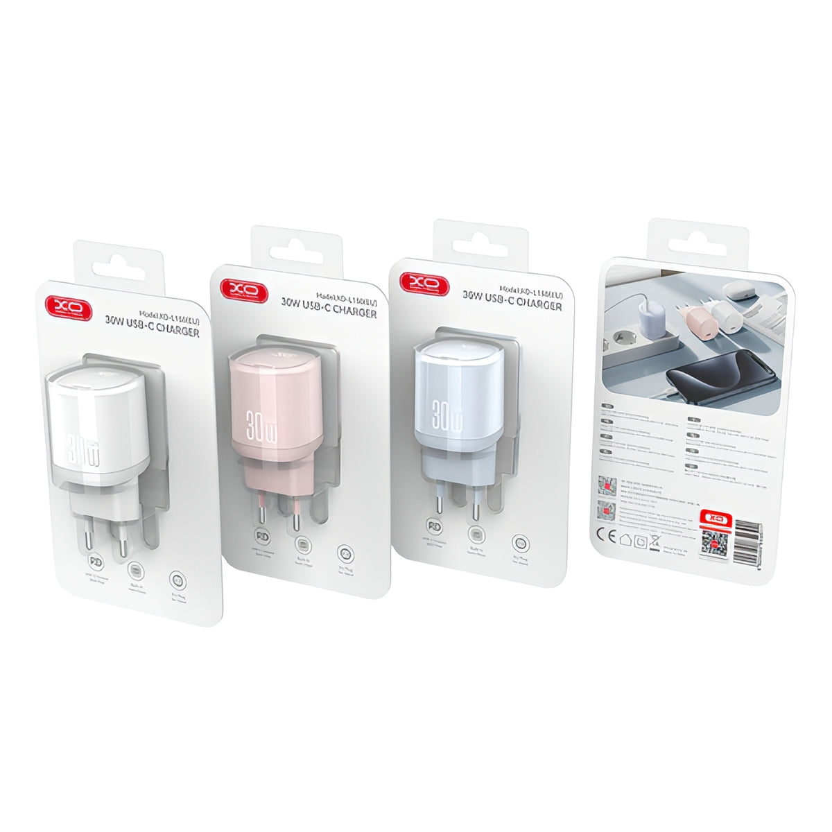Punjač mreže XO Design L150, 30W, 3A, 1 x USB-C, Bijeli