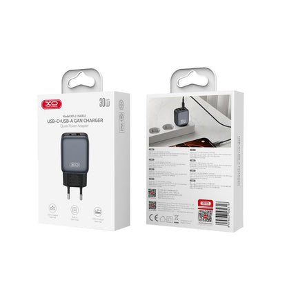 Punjač mreže XO Design L156, 30W, 3A, 1 x USB-A - 1 x USB-C, Crni
