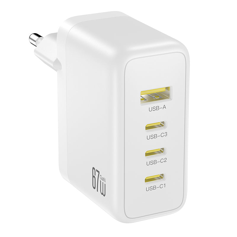 XO Design CE39 mrežni punjač, 67W, 3A, 1 x USB-A - 3 x USB-C, Bijela