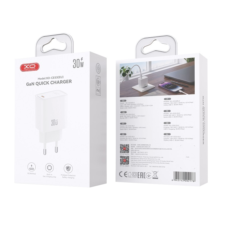 Mrežni punjač XO Design CE53, 30 W, 3 A, 1 x USB-C, bijeli