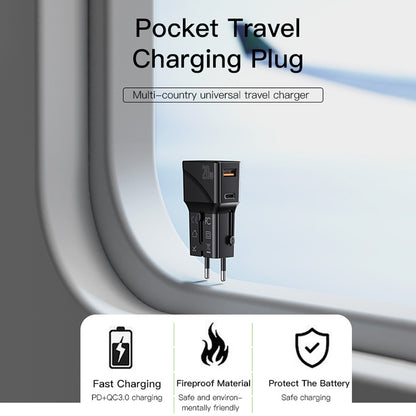 Punjač za putovanja Yesido MC17, 20W, 3A, 1 x USB-A - 1 x USB-C, Crni