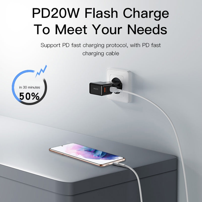 Punjač za putovanja Yesido MC17, 20W, 3A, 1 x USB-A - 1 x USB-C, Crni