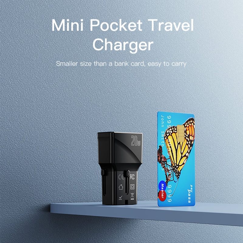Punjač za putovanja Yesido MC17, 20W, 3A, 1 x USB-A - 1 x USB-C, Crni