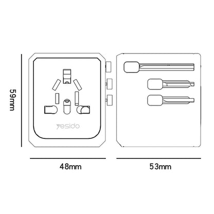 Punjač za mrežu Yesido MC24 Travel, 20W, 3A, 3 x USB-A - 1 x USB-C, Crni