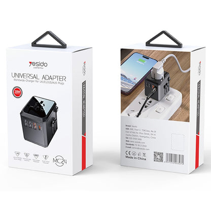 Punjač za mrežu Yesido MC24 Travel, 20W, 3A, 3 x USB-A - 1 x USB-C, Crni