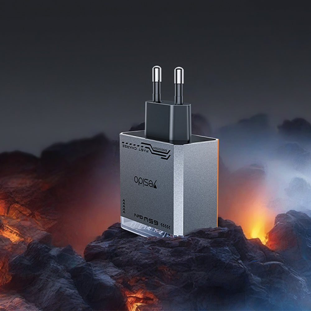 Punjač za mrežu Yesido YC101, 65W, 3.25A, 1 x USB-A - 2 x USB-C, Crni