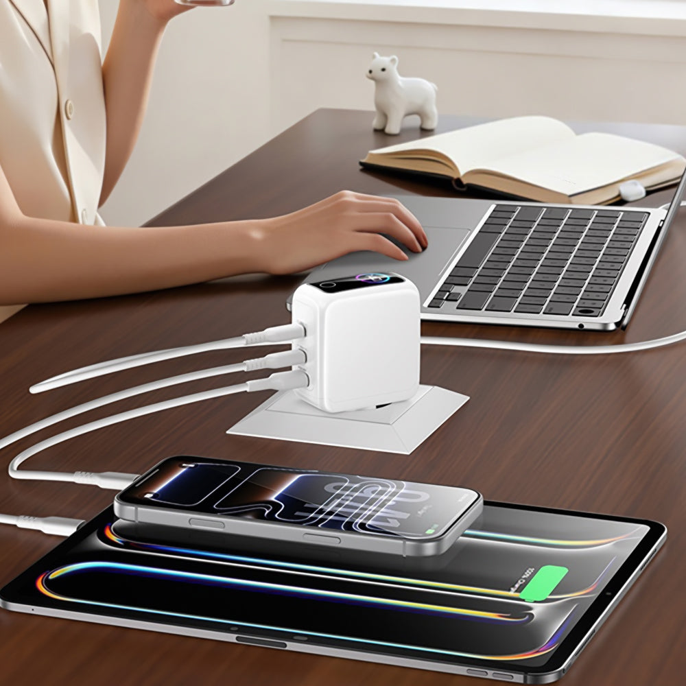Punjač za mrežu Yesido YC114 Display, 140W, 5A, 1 x USB-A - 2 x USB-C, Bijeli