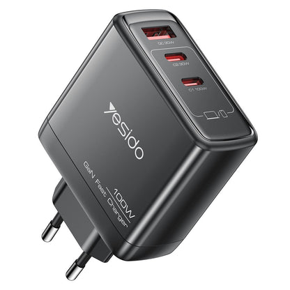 Punjač mreže Yesido YC142, 100W, 5A, 1 x USB-A - 2 x USB-C, Crni