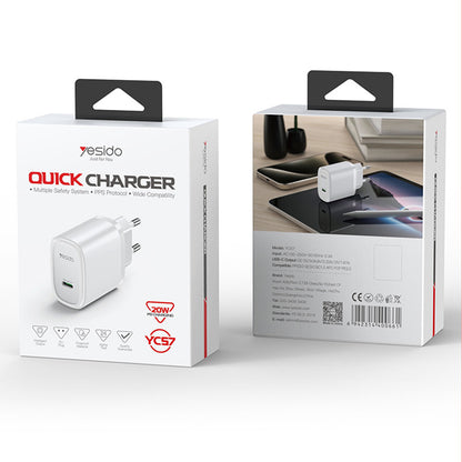 Punjač mreže Yesido YC57, 20W, 3A, 1 x USB-C, Bijeli
