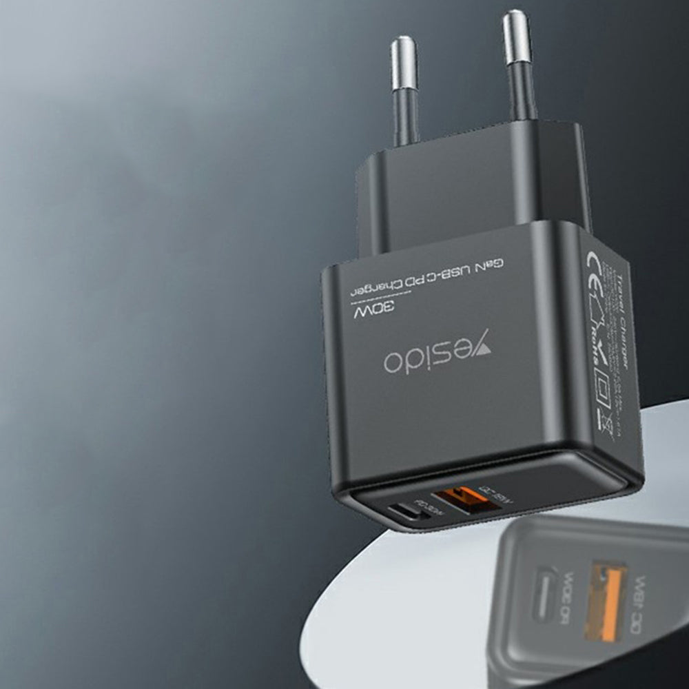 Punjač mreže Yesido YC64, 30W, 3A, 1 x USB-A - 1 x USB-C, Crni
