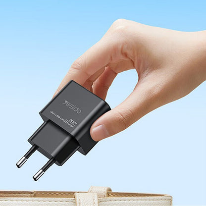 Punjač mreže Yesido YC64, 30W, 3A, 1 x USB-A - 1 x USB-C, Crni