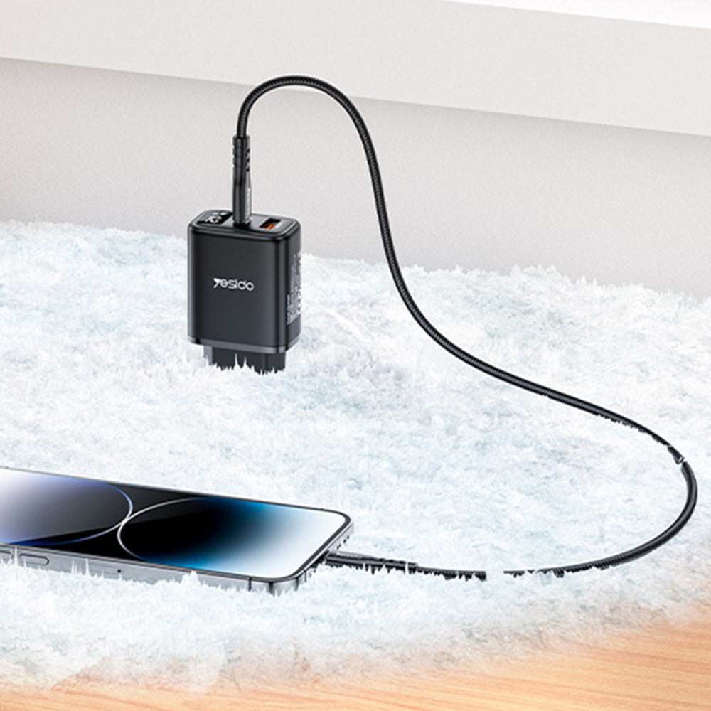 Mrežni punjač Yesido YC68, 20W zaslon, 3A, 1 x USB-A - 1 x USB-C, Crni