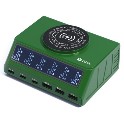 Punjač Stanica 2UUL PC11 QI, 110W, 3A, 3 x USB-A - 3 x USB-C, Zelena