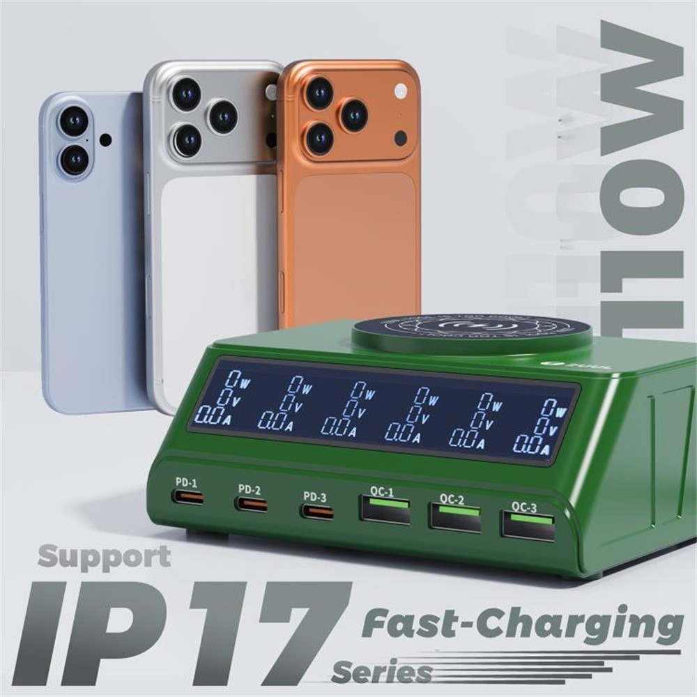 Punjač Stanica 2UUL PC11 QI, 110W, 3A, 3 x USB-A - 3 x USB-C, Zelena