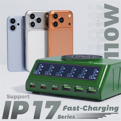 Punjač Stanica 2UUL PC11 QI, 110W, 3A, 3 x USB-A - 3 x USB-C, Zelena