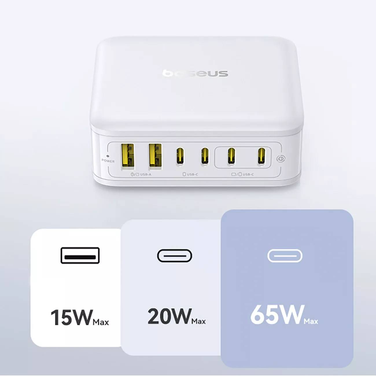 Punjač Stanica Baseus EnerFill FH21, 120W, 3.25A, 2 x USB-A - 4 x USB-C, Bijela E0120T01