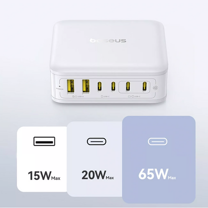 Punjač Stanica Baseus EnerFill FH21, 120W, 3.25A, 2 x USB-A - 4 x USB-C, Bijela E0120T01