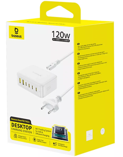Punjač Stanica Baseus EnerFill FH21, 120W, 3.25A, 2 x USB-A - 4 x USB-C, Bijela E0120T01