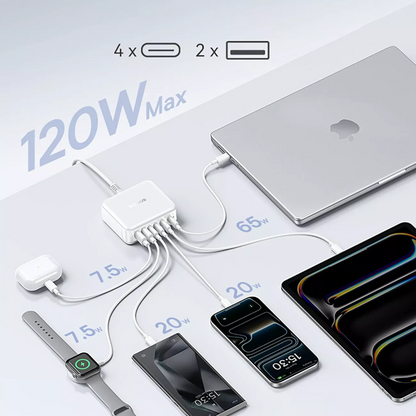 Punjač Stanica Baseus EnerFill FH21, 120W, 3.25A, 2 x USB-A - 4 x USB-C, Bijela E0120T01