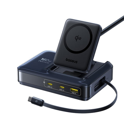 Punjač Stanica Baseus Nomos NH21 QI 5in1, 160W, 5A, 1 x USB-A - 2 x USB-C, Crna E0121700