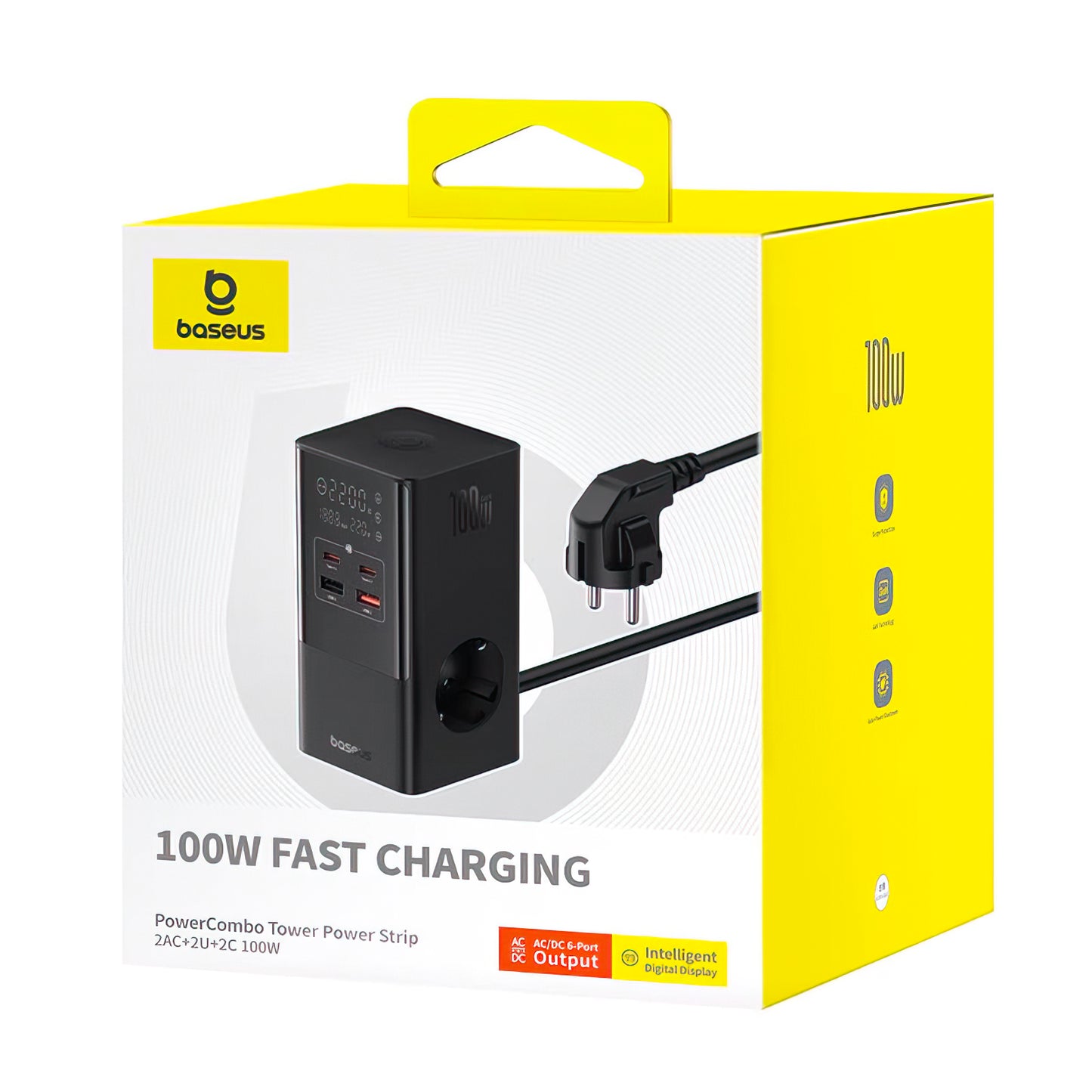 Punjač Stanica Baseus PowerCombo Tower, 100W, 5A, 2 x Schuko - 2 x USB-A - 2 x USB-C, Crna E00023609113-00