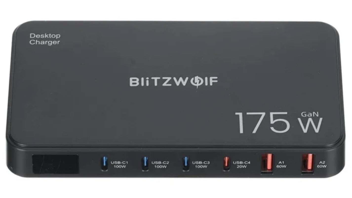 Punjač Stanica BlitzWolf BW-S30, 175W, 5A, 2 x USB-A - 4 x USB-C, Crna