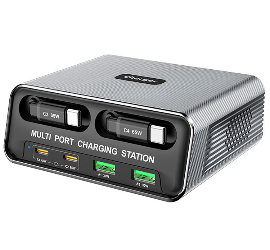 Punjač stanica s USB-C kabelom OEM WLX-60C, 130W, 2 x USB-A - 2 x USB-C, Siva