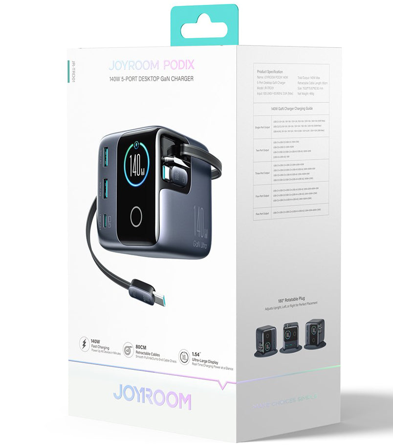 Punjač Stanica s USB-C Kabelom Joyroom Podix JR-TRD01, 140W, 1 x USB-C - 2 x USB-A, Siva