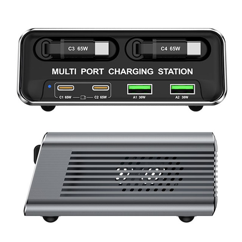 Punjač stanica s USB-C kabelom OEM WLX-60C, 130W, 2 x USB-A - 2 x USB-C, Siva