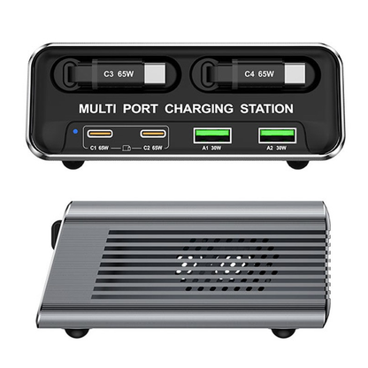 Punjač stanica s USB-C kabelom OEM WLX-60C, 130W, 2 x USB-A - 2 x USB-C, Siva