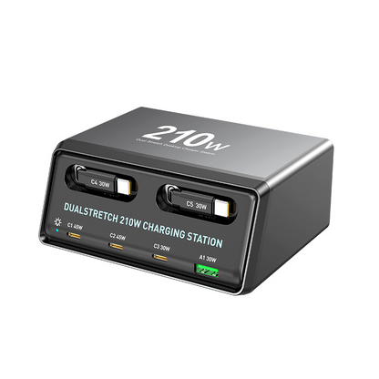 Punjač stanice s USB-C kabelom OEM WLX-60E, 210W, 3A, 1 x USB-A - 3 x USB-C, Siva