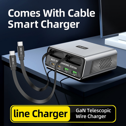 Punjač stanica s USB-C kabelom OEM WLX-60C, 130W, 2 x USB-A - 2 x USB-C, Siva