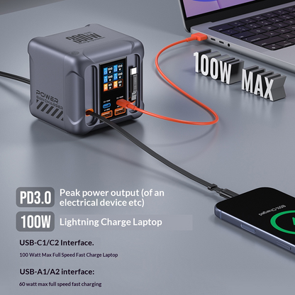 Punjač stanice s USB-C kabelom OEM HW866, 300W, 5A, 2 x USB-A - 2 x USB-C, Siva