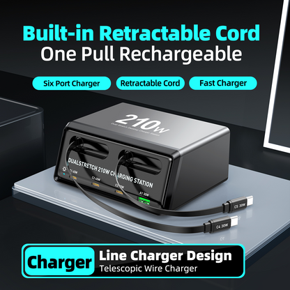 Punjač stanice s USB-C kabelom OEM WLX-60E, 210W, 3A, 1 x USB-A - 3 x USB-C, Siva