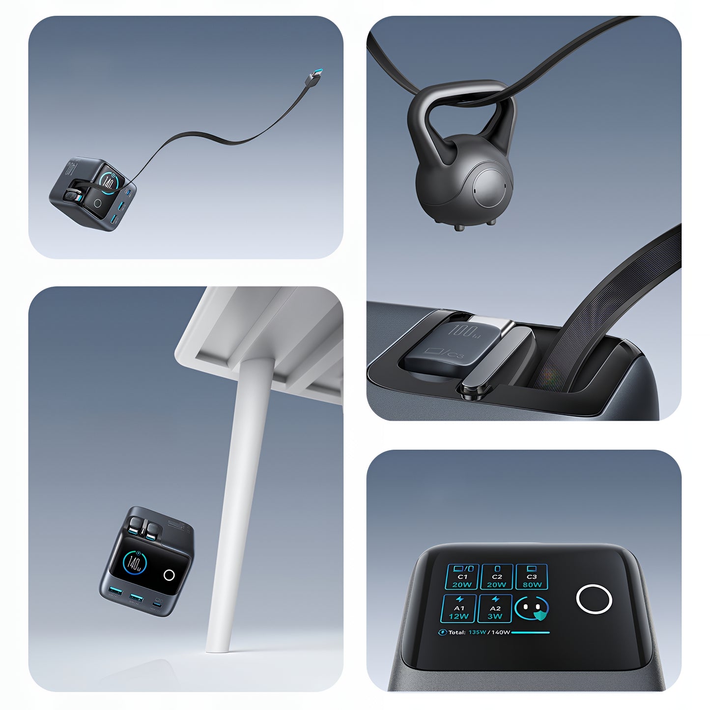 Punjač Stanica s USB-C Kabelom Joyroom Podix JR-TRD01, 140W, 1 x USB-C - 2 x USB-A, Siva
