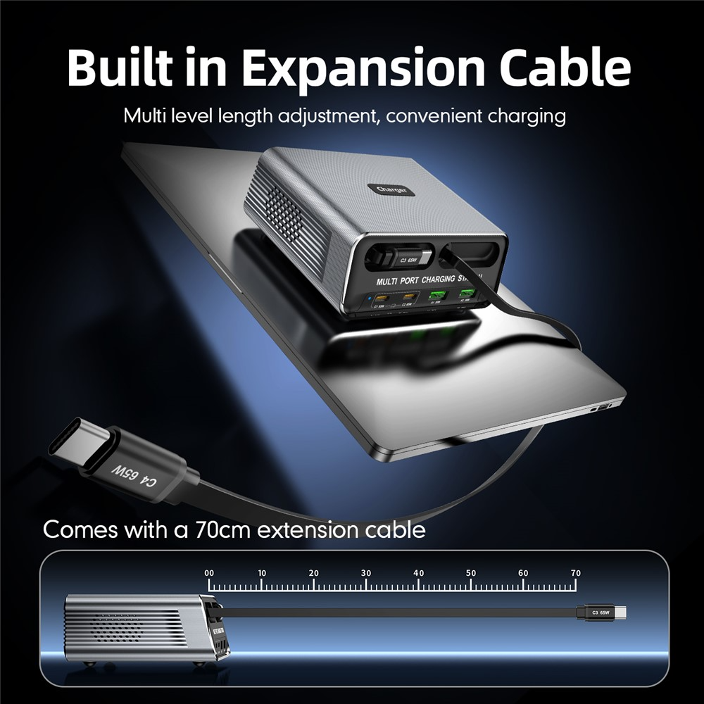 Punjač stanica s USB-C kabelom OEM WLX-60C, 130W, 2 x USB-A - 2 x USB-C, Siva