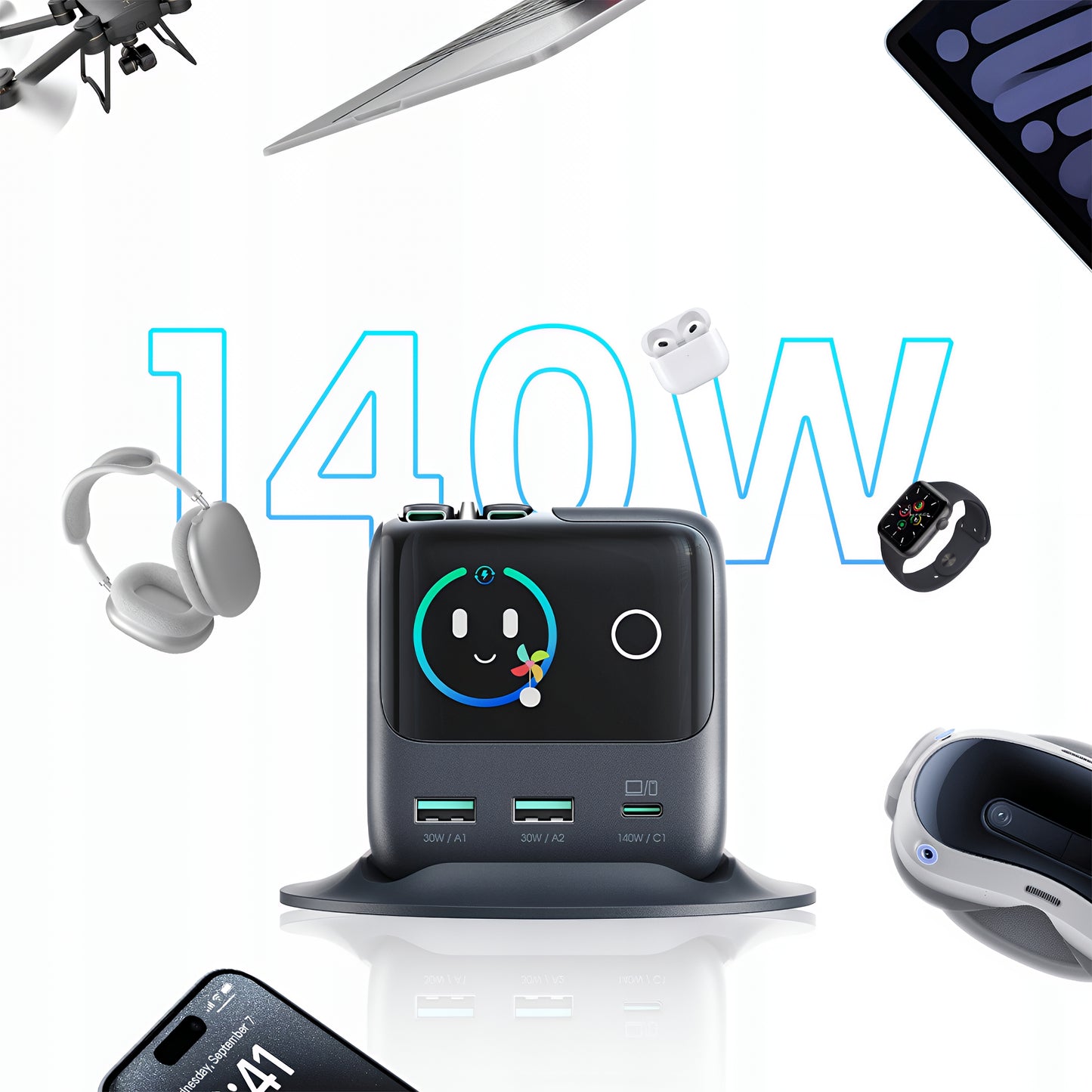 Punjač Stanica s USB-C Kabelom Joyroom Podix JR-TRD01, 140W, 1 x USB-C - 2 x USB-A, Siva