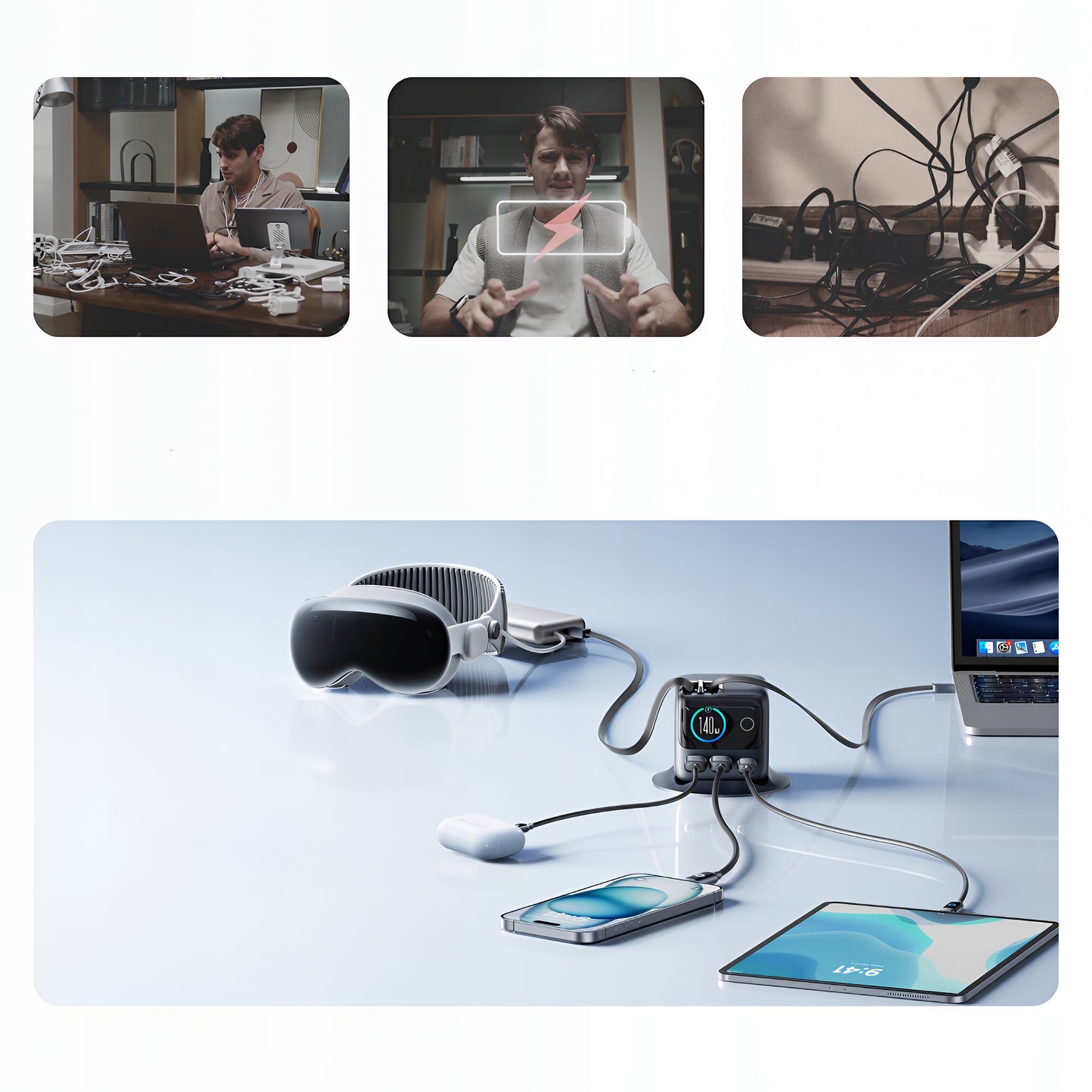Punjač Stanica s USB-C Kabelom Joyroom Podix JR-TRD01, 140W, 1 x USB-C - 2 x USB-A, Siva