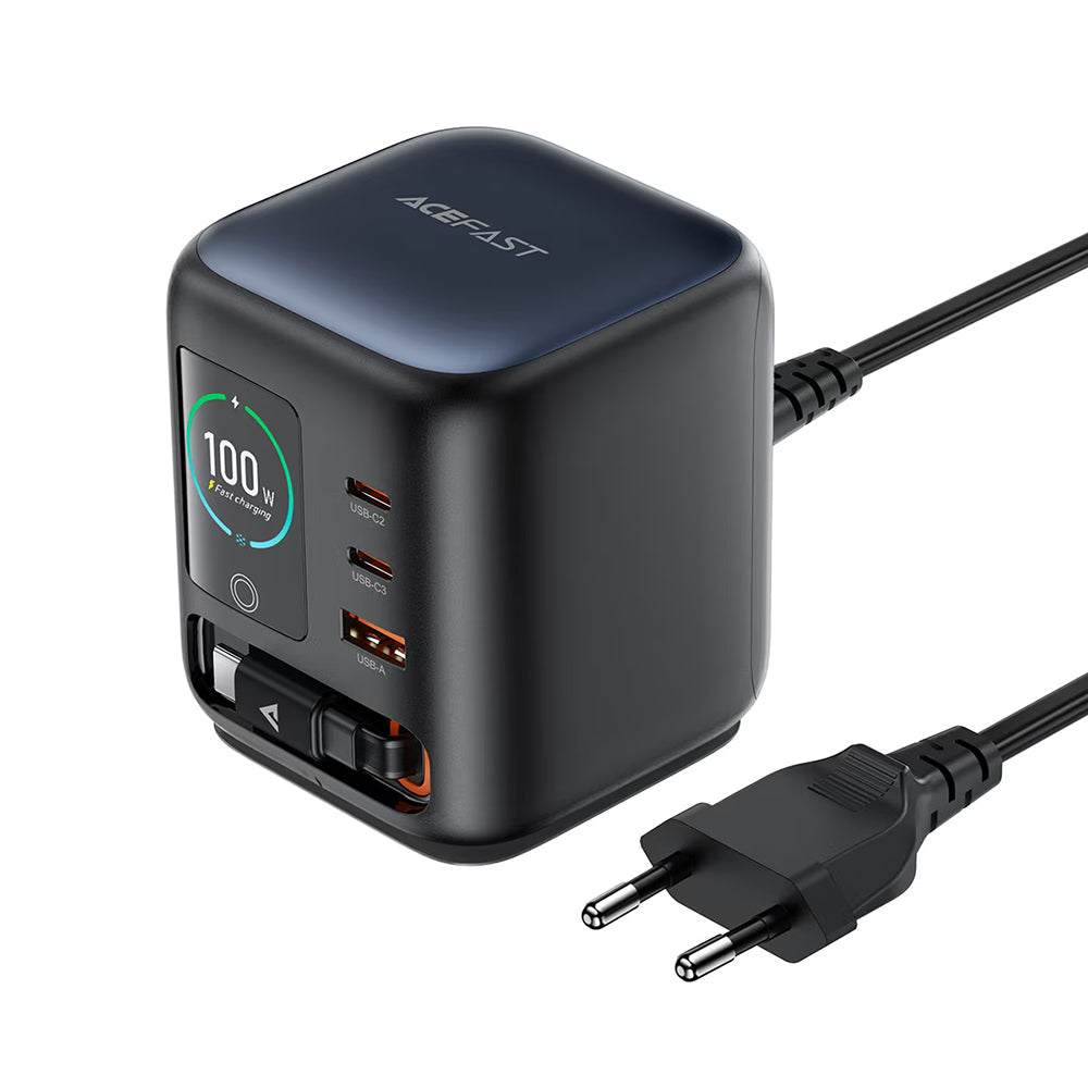 Punjač stanica s USB-C kabelom Acefast Z10, 100W, 1 x USB-A - 2 x USB-C, Crna