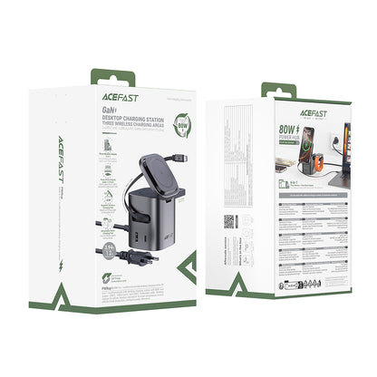 Punjač Stanica s USB-C kabelom Acefast Z9 QI 6in1, 80W, 1 x USB-C - 1 x USB-A, Crna
