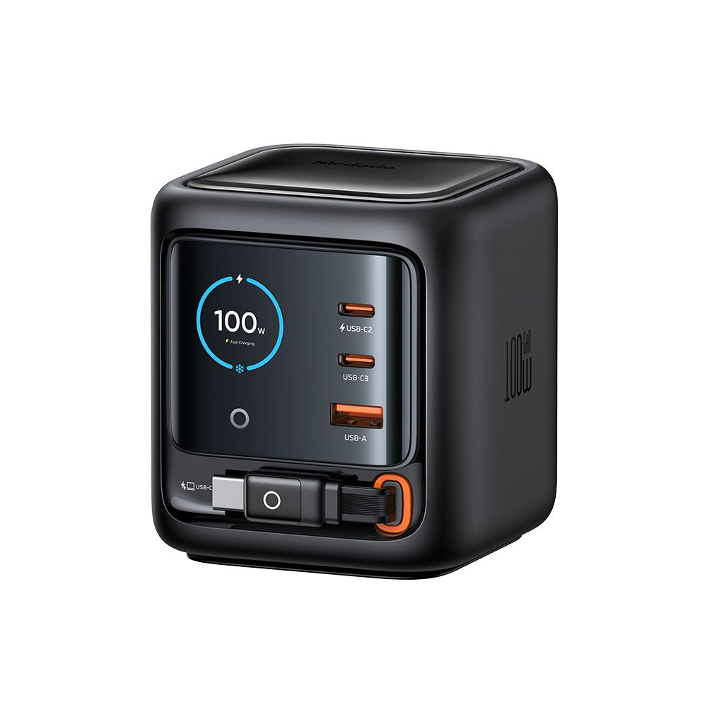 Punjač stanica s USB-C kabelom Mcdodo FreeGo CH-1391 zaslon, 100W, 5A, 1 x USB-A - 2 x USB-C, Crna