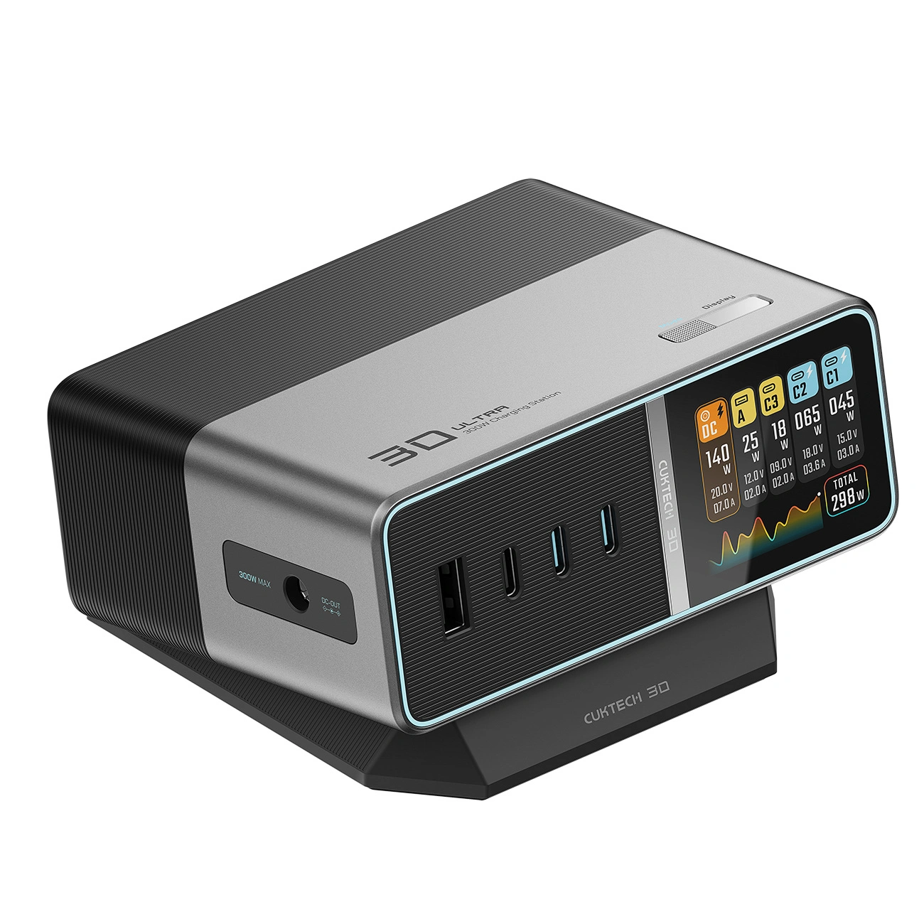 Punjač Stanica Cuktech TA3005U, 300W, 1 x DC - 1 x USB-A - 3 x USB-C, Siva