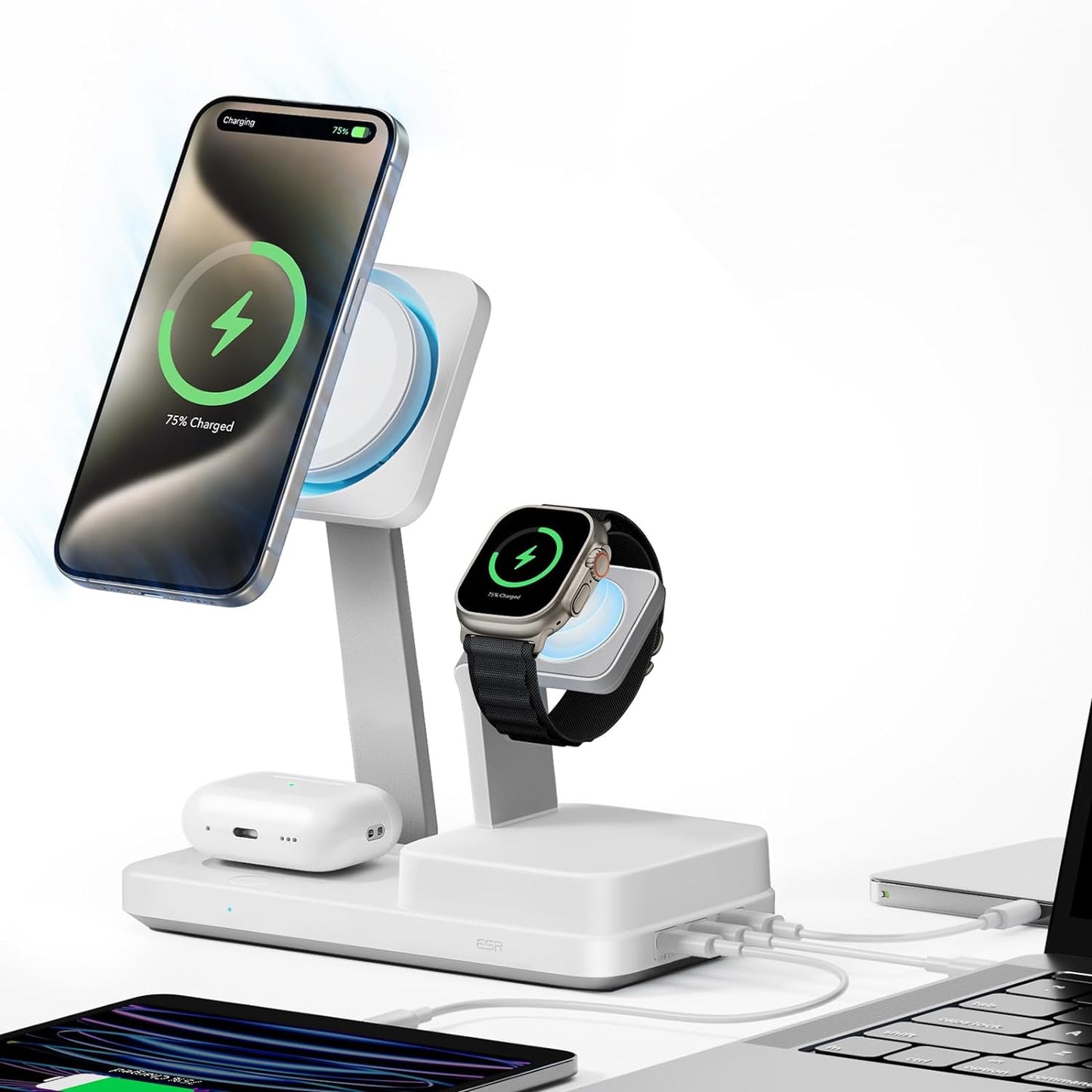 Punjač Stanica ESR CryoBoost QI 6in1, 100W, 2 x USB-A - 1 x USB-C, Bijela