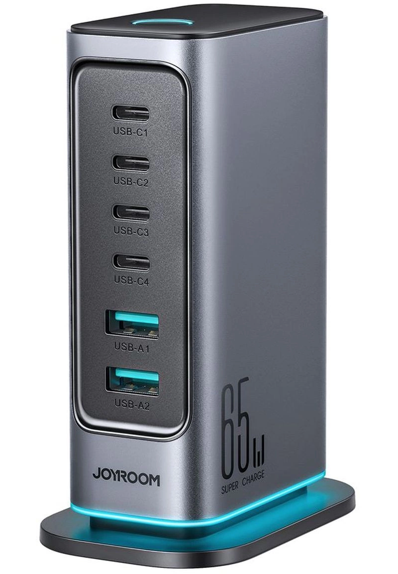 Punjač Stanica Joyroom JR-TCM02 UK, 65W, 3.25A, 2 x USB-A - 4 x USB-C, Siva